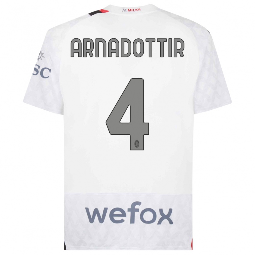 Dzieci Guony Arnadottir #4 Biały Wyjazdowa Koszulka 2023/24 Koszulki Klubowe