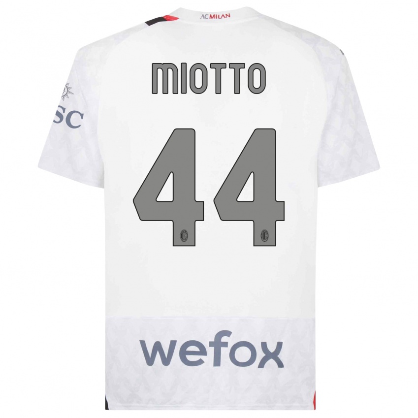 Dzieci Giorgia Miotto #44 Biały Wyjazdowa Koszulka 2023/24 Koszulki Klubowe