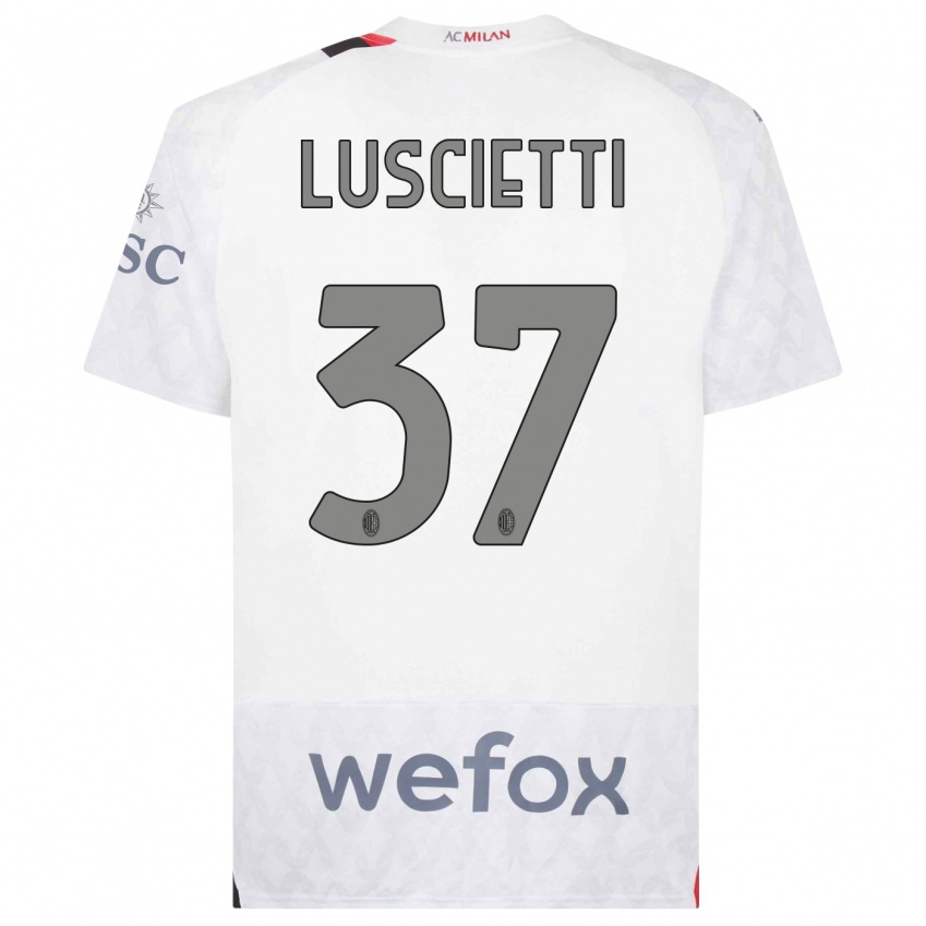 Dzieci Abebe Luscietti #37 Biały Wyjazdowa Koszulka 2023/24 Koszulki Klubowe