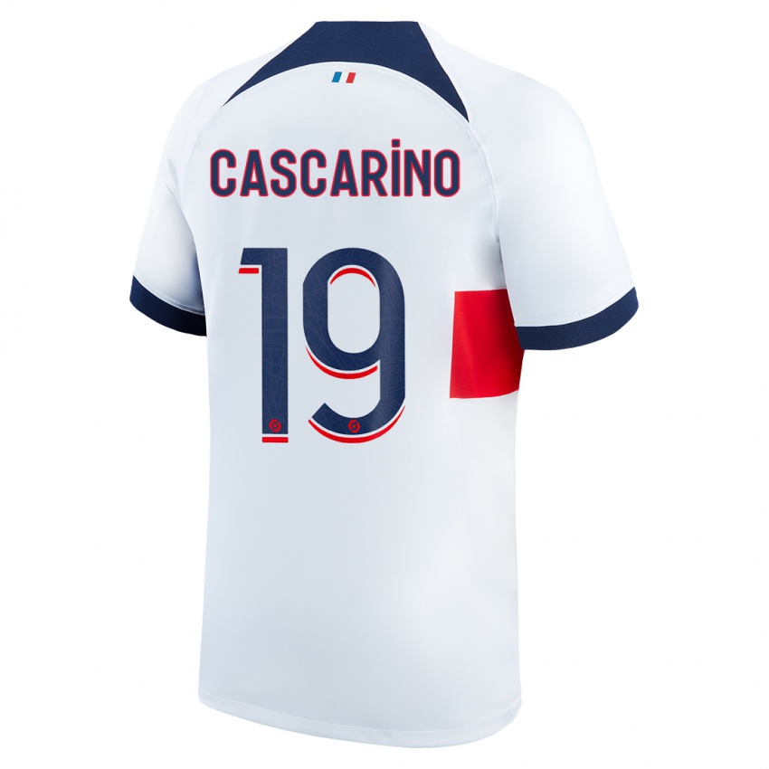Dzieci Estelle Cascarino #19 Biały Wyjazdowa Koszulka 2023/24 Koszulki Klubowe