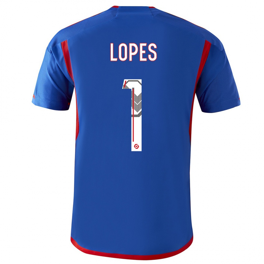 Dzieci Anthony Lopes #1 Niebieski Czerwony Wyjazdowa Koszulka 2023/24 Koszulki Klubowe