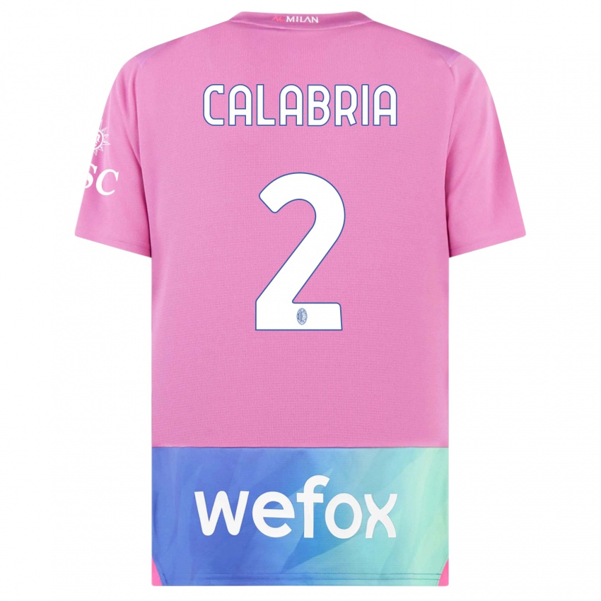 Dzieci Davide Calabria #2 Różowy Fiolet Trzeci Komplet Koszulka 2023/24 Koszulki Klubowe