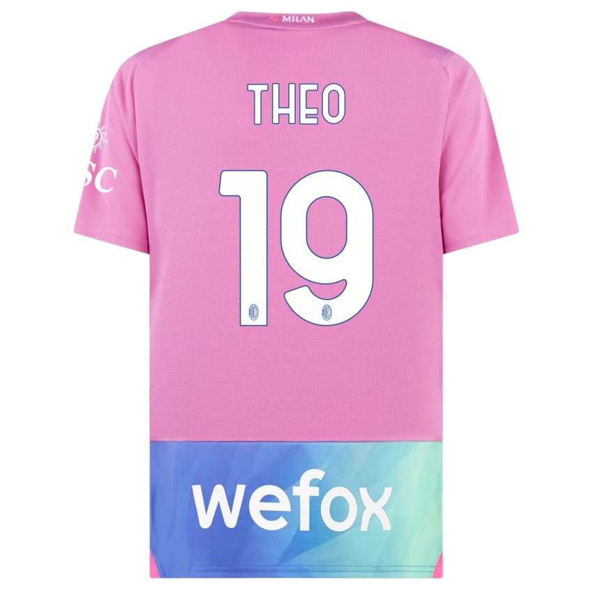 Dzieci Theo Hernandez #19 Różowy Fiolet Trzeci Komplet Koszulka 2023/24 Koszulki Klubowe