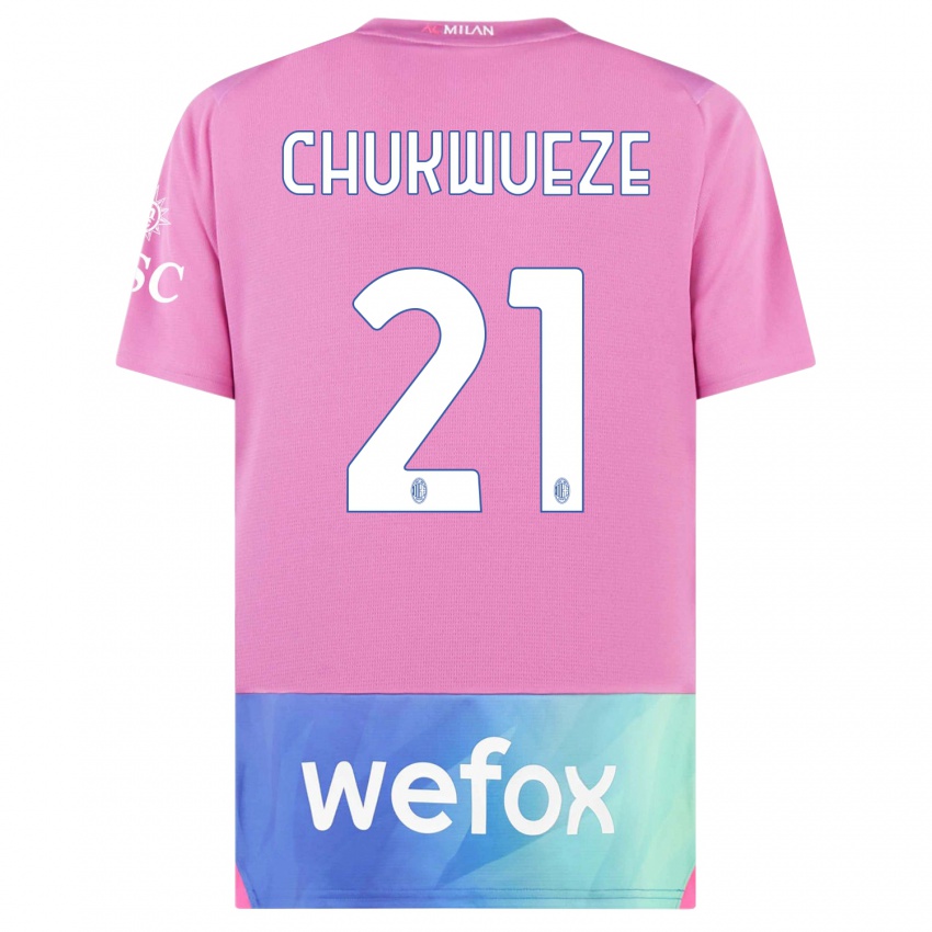 Dzieci Samuel Chukwueze #21 Różowy Fiolet Trzeci Komplet Koszulka 2023/24 Koszulki Klubowe