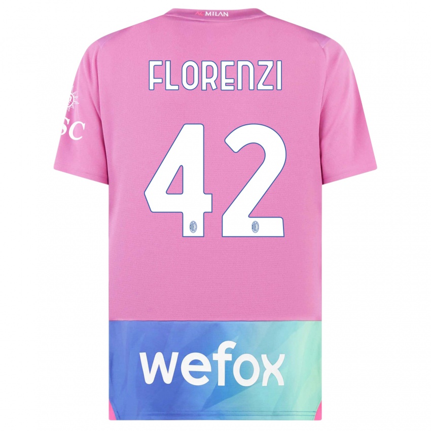 Dzieci Alessandro Florenzi #42 Różowy Fiolet Trzeci Komplet Koszulka 2023/24 Koszulki Klubowe