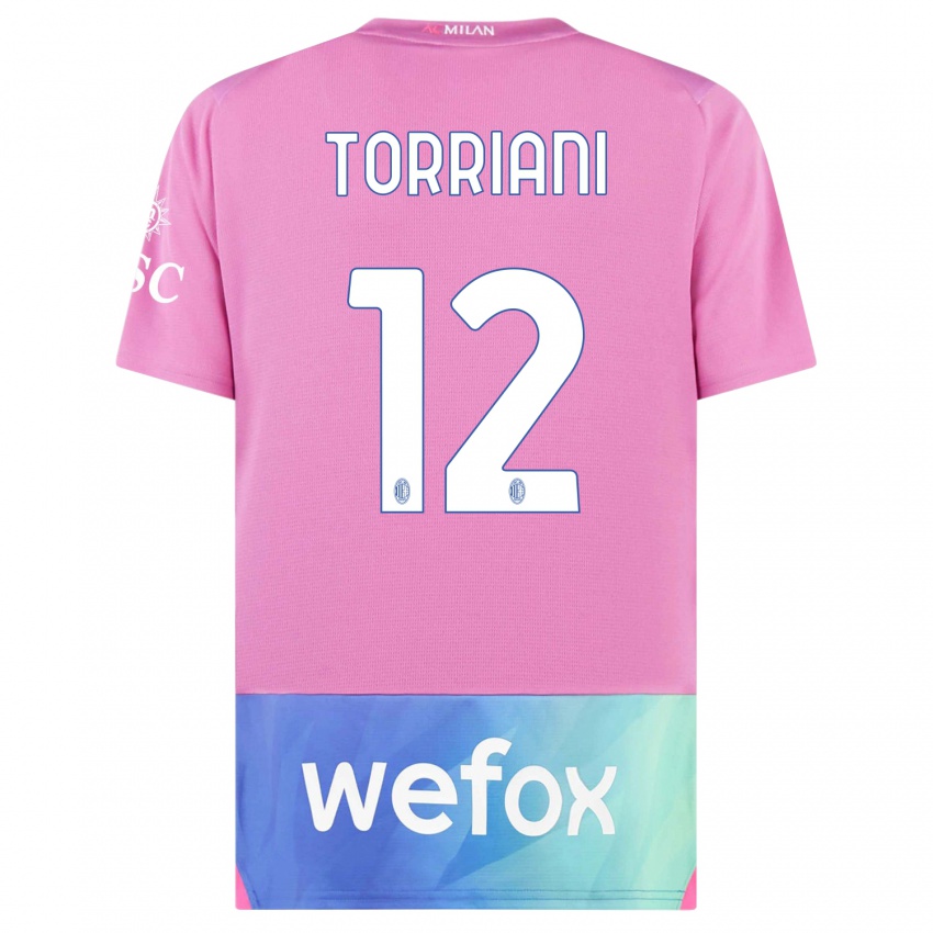 Dzieci Lorenzo Torriani #12 Różowy Fiolet Trzeci Komplet Koszulka 2023/24 Koszulki Klubowe