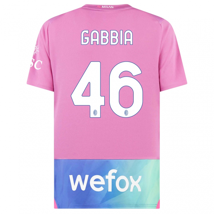 Dzieci Matteo Gabbia #46 Różowy Fiolet Trzeci Komplet Koszulka 2023/24 Koszulki Klubowe
