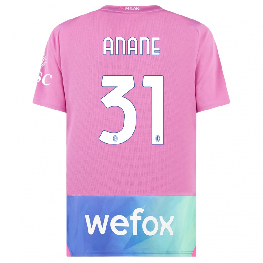 Dzieci Emmanuel Anane #31 Różowy Fiolet Trzeci Komplet Koszulka 2023/24 Koszulki Klubowe