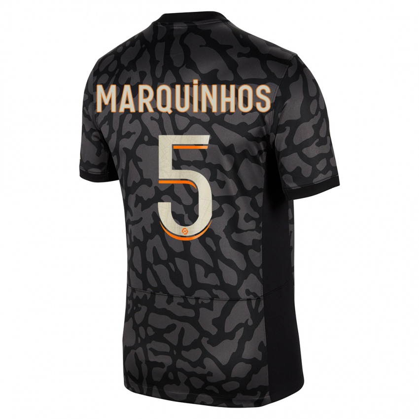 Dzieci Marquinhos #5 Czarny Trzeci Komplet Koszulka 2023/24 Koszulki Klubowe