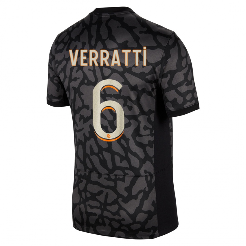 Dzieci Marco Verratti #6 Czarny Trzeci Komplet Koszulka 2023/24 Koszulki Klubowe