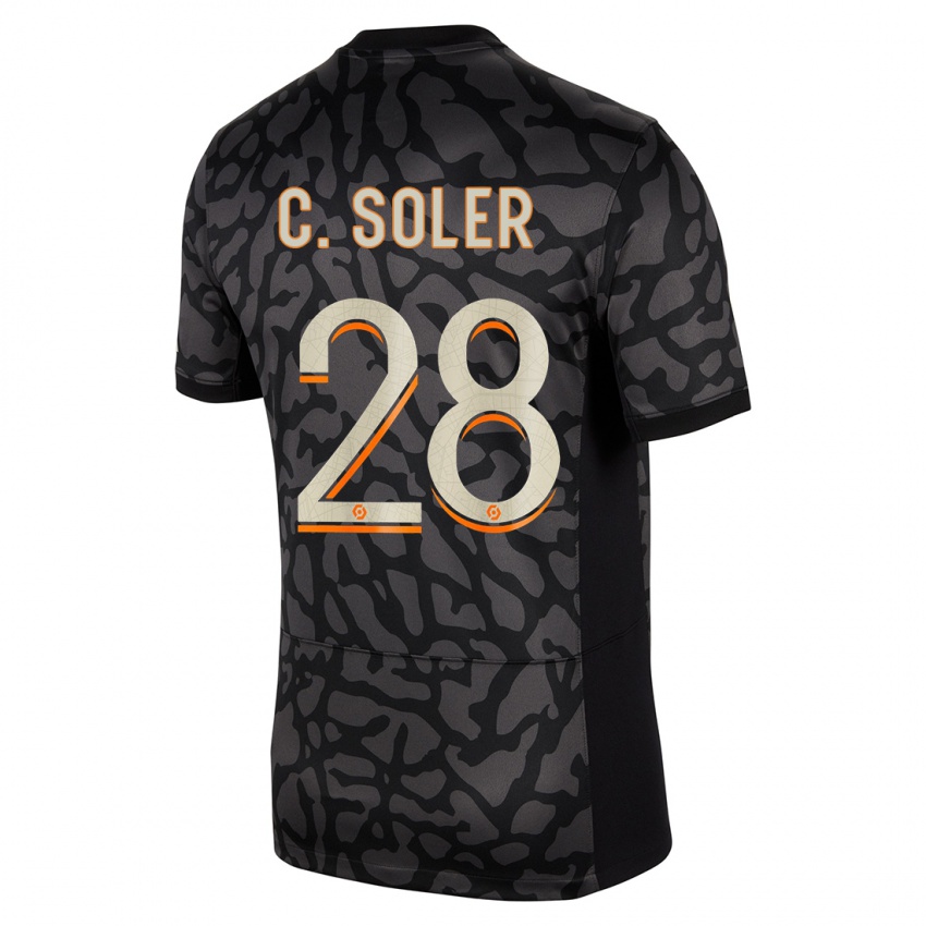 Dzieci Carlos Soler #28 Czarny Trzeci Komplet Koszulka 2023/24 Koszulki Klubowe