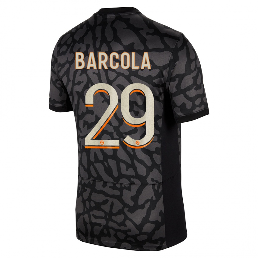Dzieci Bradley Barcola #29 Czarny Trzeci Komplet Koszulka 2023/24 Koszulki Klubowe