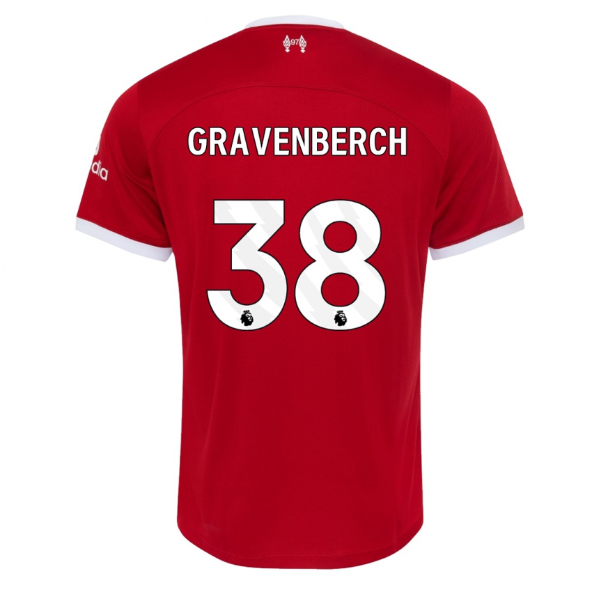 Męski Ryan Gravenberch #38 Czerwony Domowa Koszulka 2023/24 Koszulki Klubowe