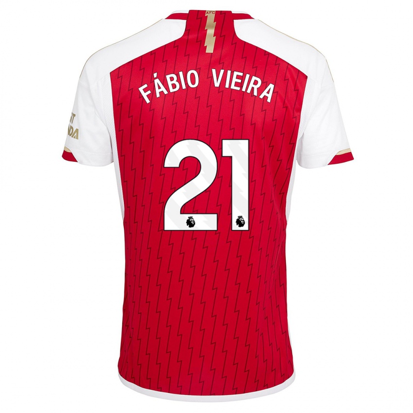 Męski Fabio Vieira #21 Czerwony Domowa Koszulka 2023/24 Koszulki Klubowe