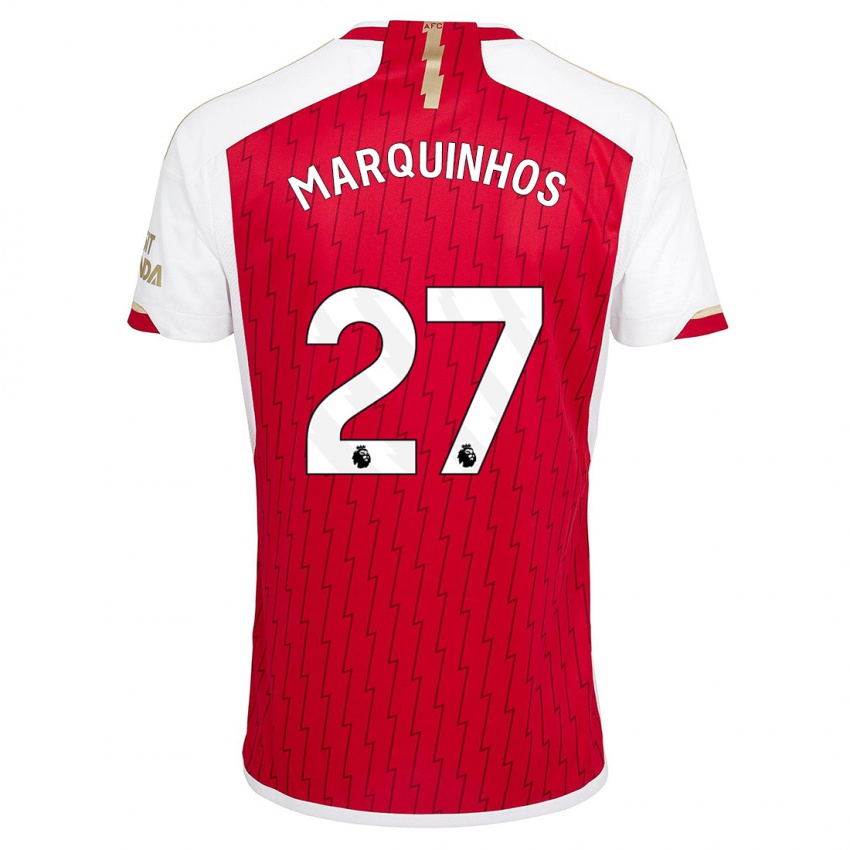 Męski Marquinhos #27 Czerwony Domowa Koszulka 2023/24 Koszulki Klubowe