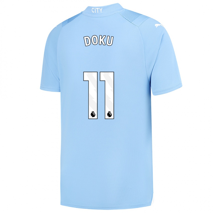 Męski Jeremy Doku #11 Jasny Niebieski Domowa Koszulka 2023/24 Koszulki Klubowe