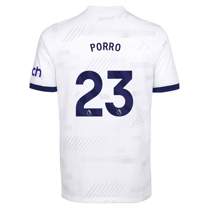 Męski Pedro Porro #23 Biały Domowa Koszulka 2023/24 Koszulki Klubowe