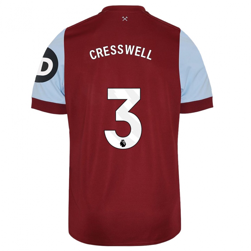 Męski Aaron Cresswell #3 Kasztanowaty Domowa Koszulka 2023/24 Koszulki Klubowe