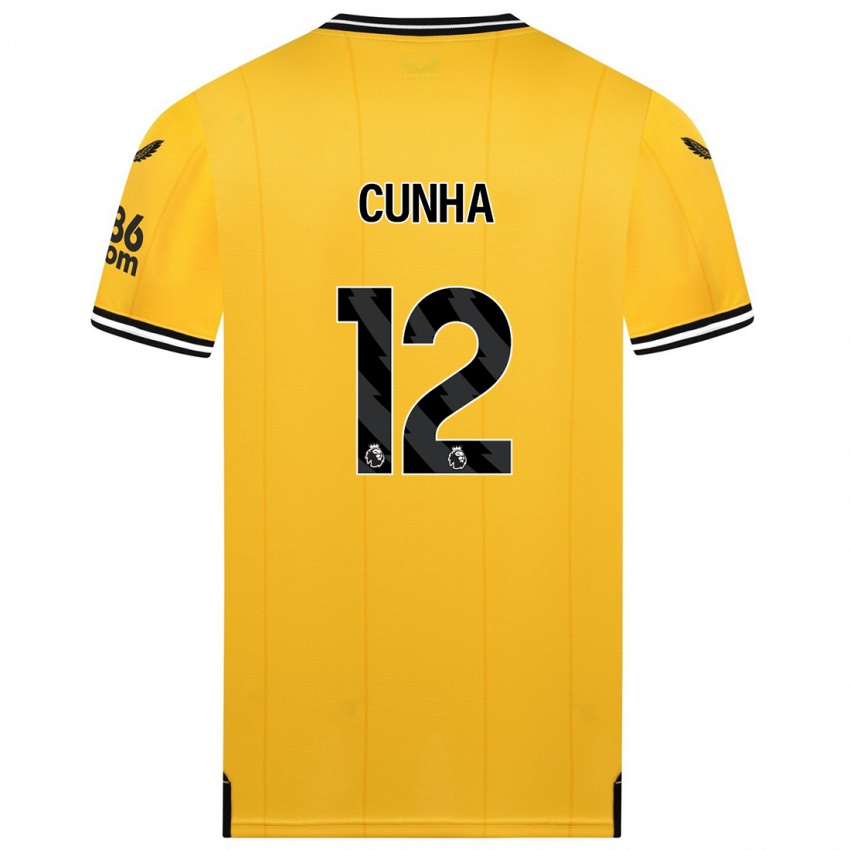 Męski Matheus Cunha #12 Żółty Domowa Koszulka 2023/24 Koszulki Klubowe