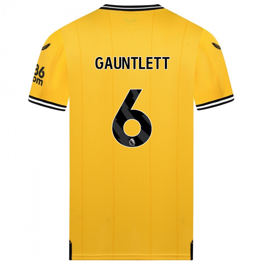 Męski Maz Gauntlett #6 Żółty Domowa Koszulka 2023/24 Koszulki Klubowe