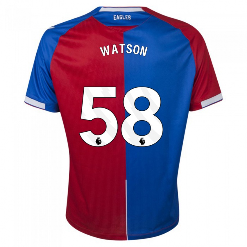 Męski Noah Watson #58 Czerwony Niebieski Domowa Koszulka 2023/24 Koszulki Klubowe