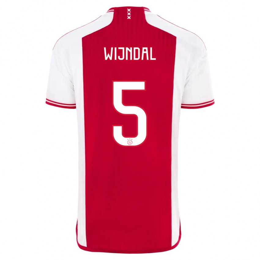 Męski Owen Wijndal #5 Czerwony Biały Domowa Koszulka 2023/24 Koszulki Klubowe