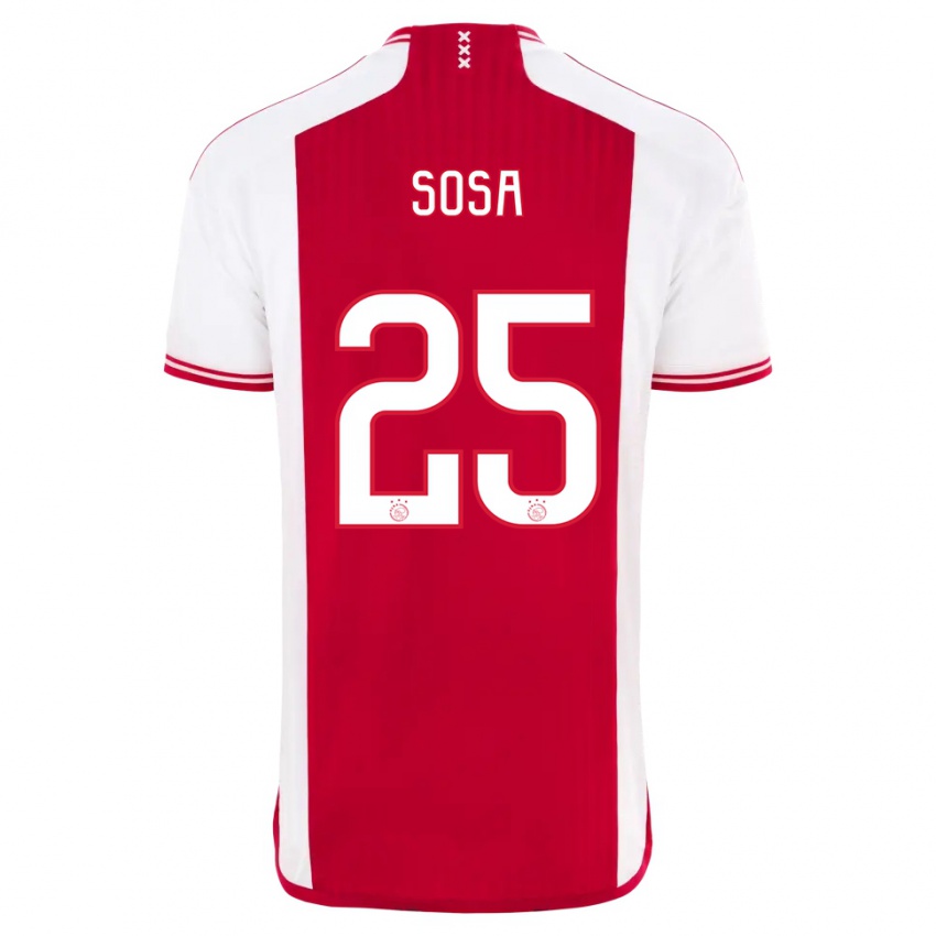 Męski Borna Sosa #25 Czerwony Biały Domowa Koszulka 2023/24 Koszulki Klubowe