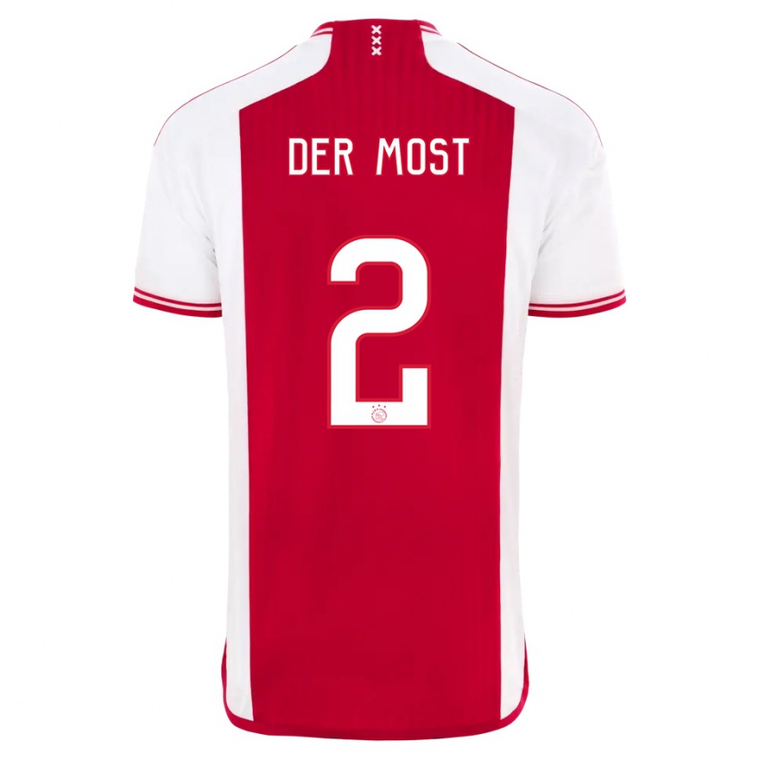 Męski Liza Van Der Most #2 Czerwony Biały Domowa Koszulka 2023/24 Koszulki Klubowe