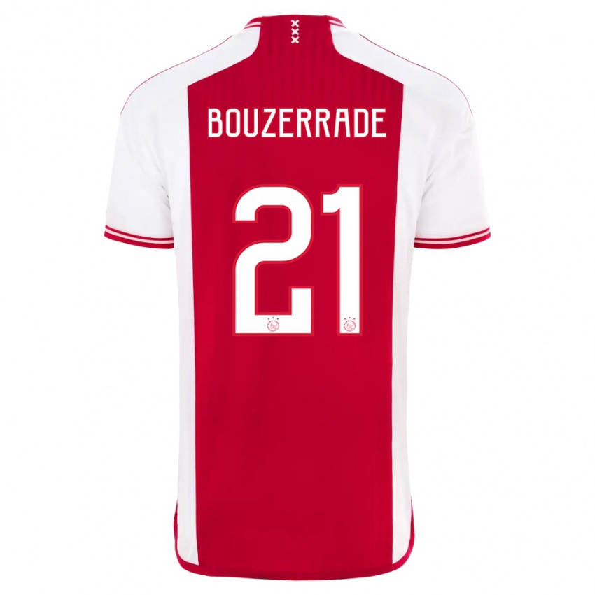 Męski Zaina Bouzerrade #21 Czerwony Biały Domowa Koszulka 2023/24 Koszulki Klubowe