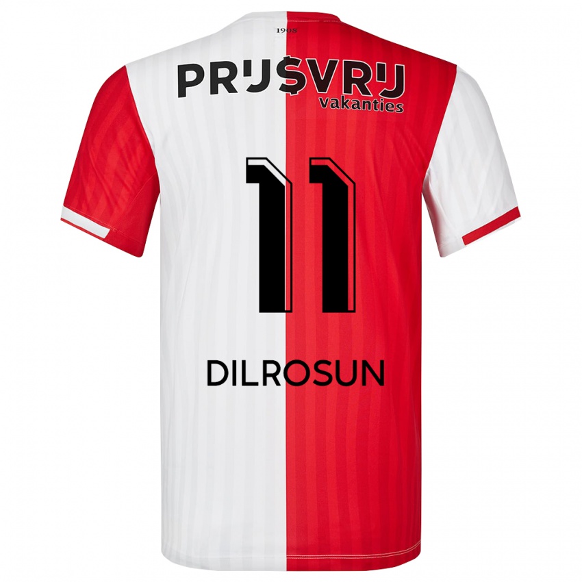 Męski Javairo Dilrosun #11 Czerwony Biały Domowa Koszulka 2023/24 Koszulki Klubowe