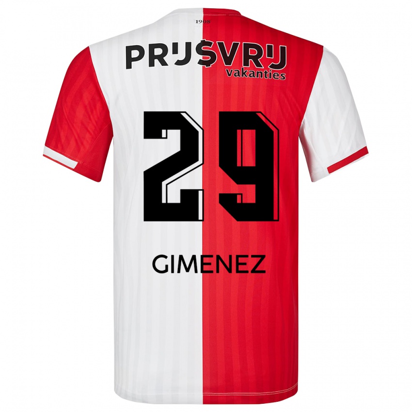 Męski Santiago Gimenez #29 Czerwony Biały Domowa Koszulka 2023/24 Koszulki Klubowe