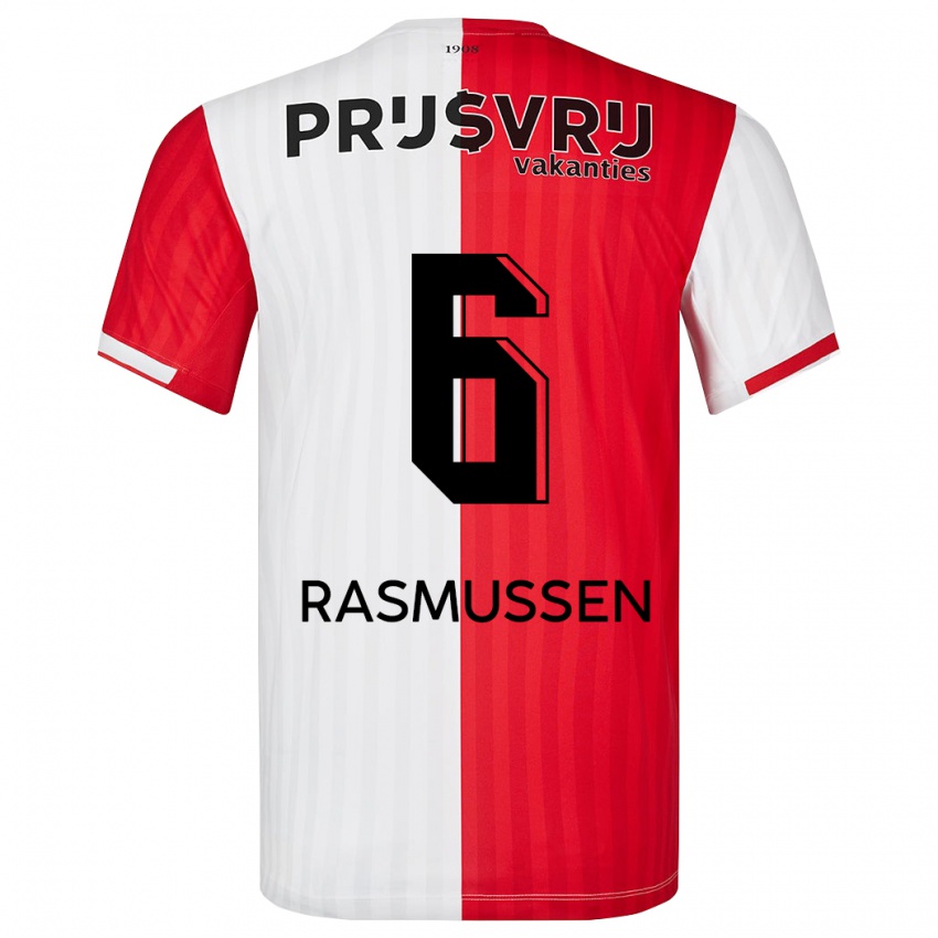 Męski Jacob Rasmussen #6 Czerwony Biały Domowa Koszulka 2023/24 Koszulki Klubowe