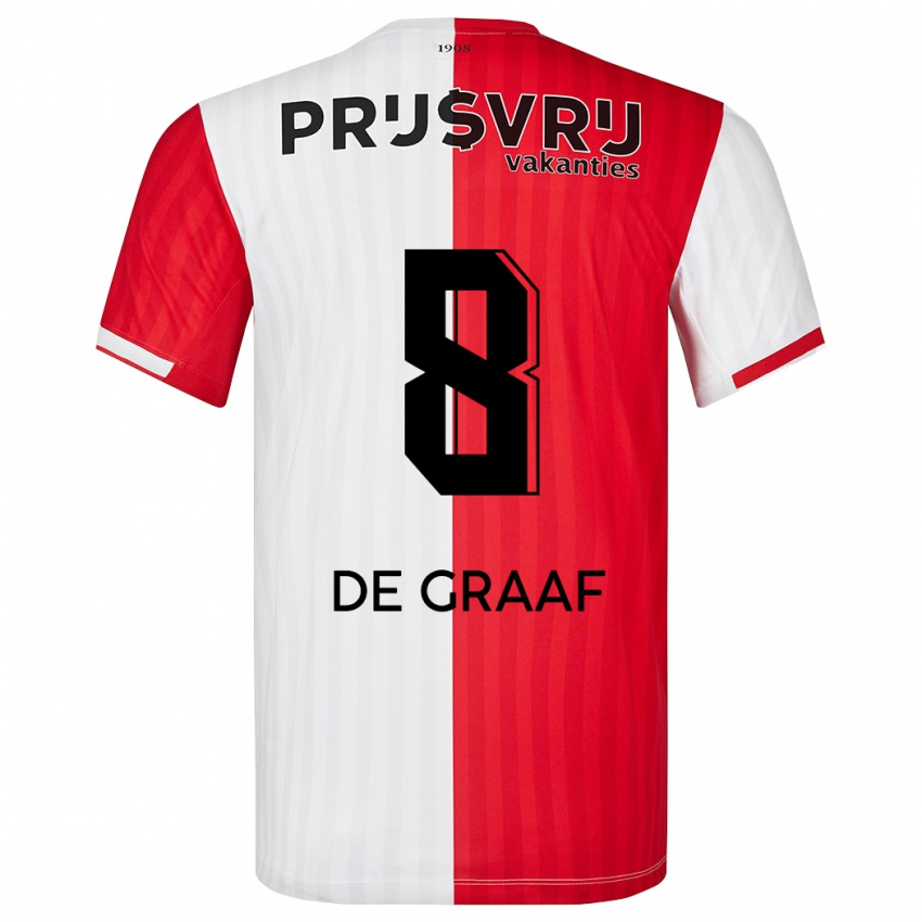 Męski Esmee De Graaf #8 Czerwony Biały Domowa Koszulka 2023/24 Koszulki Klubowe