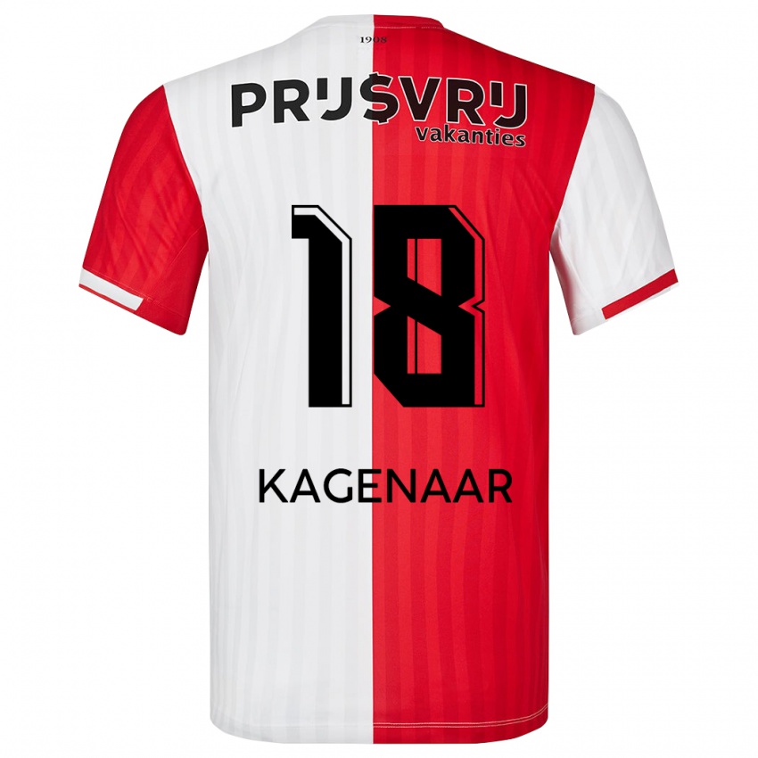 Męski Isa Kagenaar #18 Czerwony Biały Domowa Koszulka 2023/24 Koszulki Klubowe