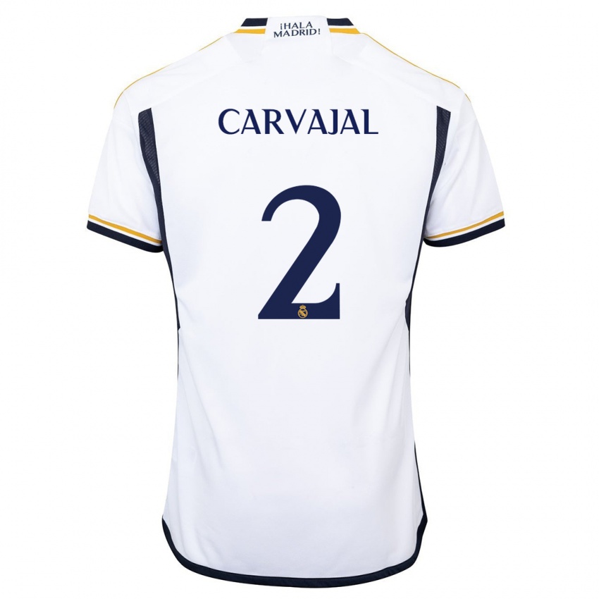 Męski Daniel Carvajal #2 Biały Domowa Koszulka 2023/24 Koszulki Klubowe