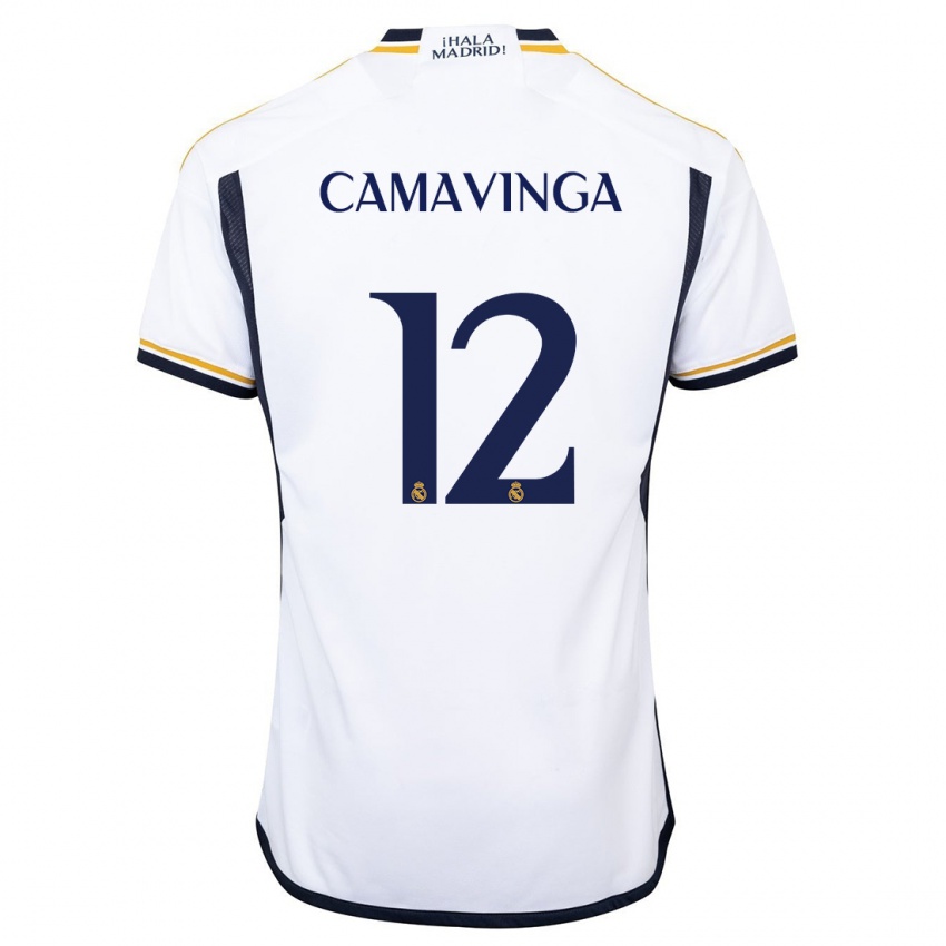 Męski Eduardo Camavinga #12 Biały Domowa Koszulka 2023/24 Koszulki Klubowe