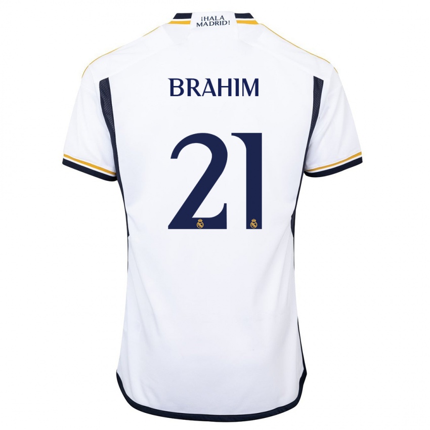 Męski Brahim Diaz #21 Biały Domowa Koszulka 2023/24 Koszulki Klubowe