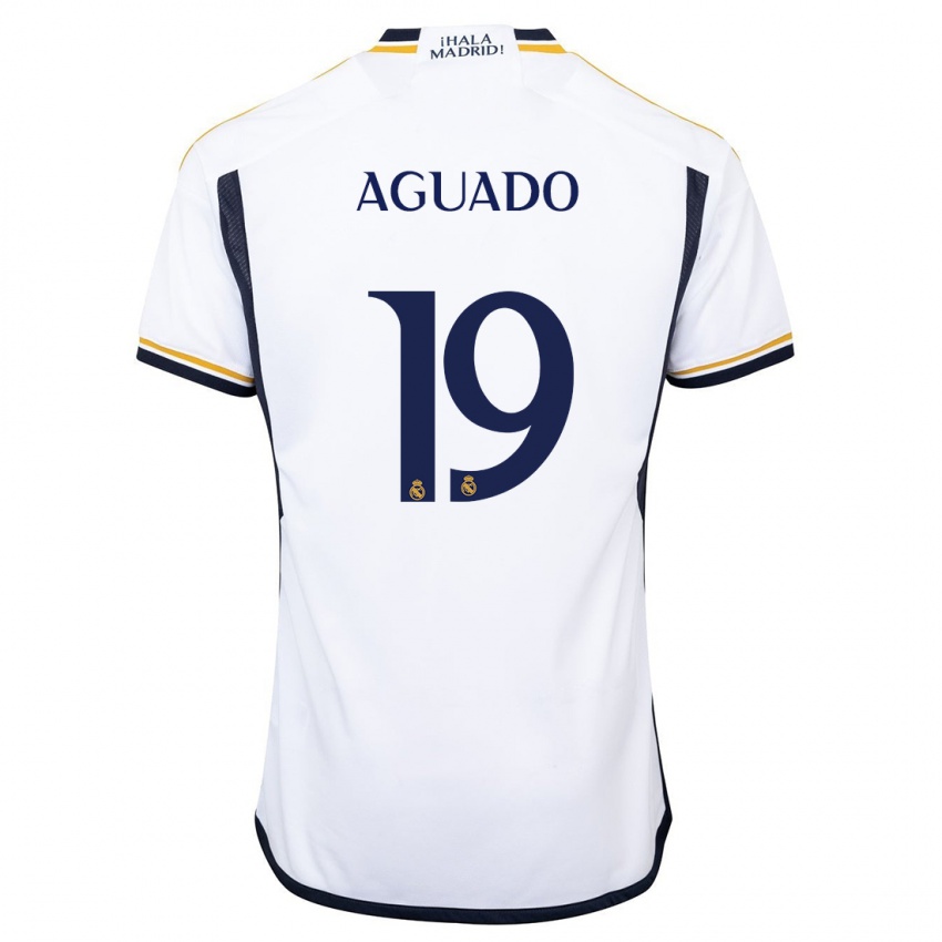 Męski Lorenzo Aguado #19 Biały Domowa Koszulka 2023/24 Koszulki Klubowe