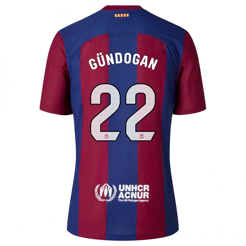 Męski Ilkay Gundogan #22 Czerwony Niebieski Domowa Koszulka 2023/24 Koszulki Klubowe