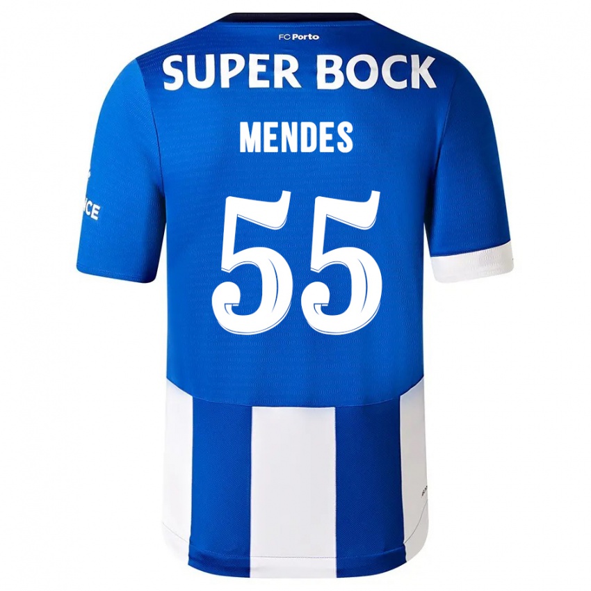 Męski Joao Mendes #55 Niebiesko Biały Domowa Koszulka 2023/24 Koszulki Klubowe