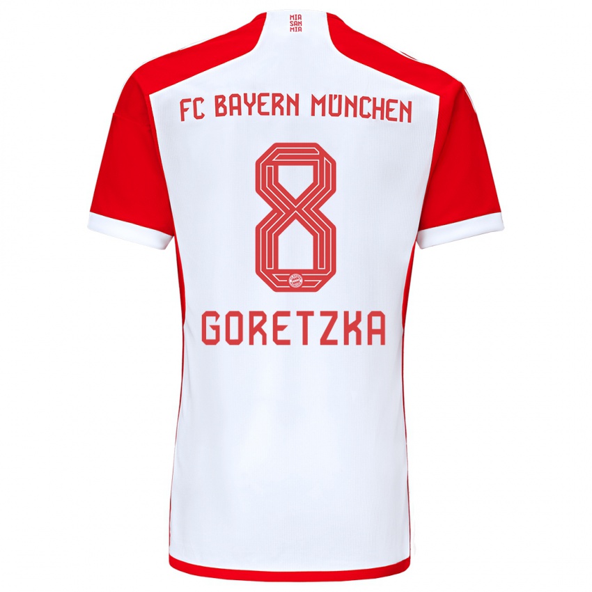 Męski Leon Goretzka #8 Czerwony Biały Domowa Koszulka 2023/24 Koszulki Klubowe