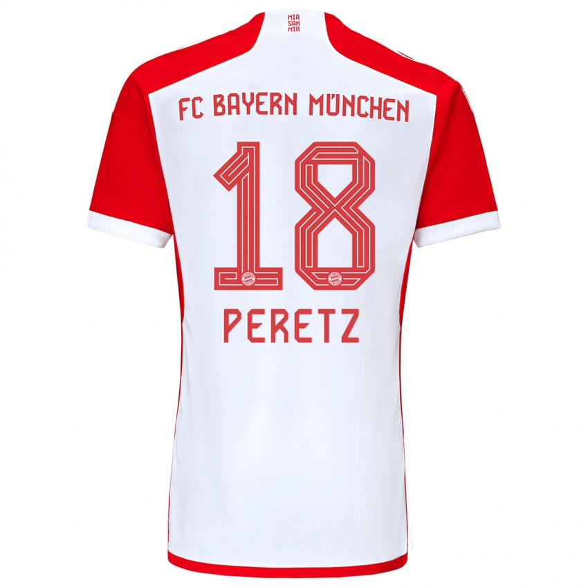 Męski Daniel Peretz #18 Czerwony Biały Domowa Koszulka 2023/24 Koszulki Klubowe