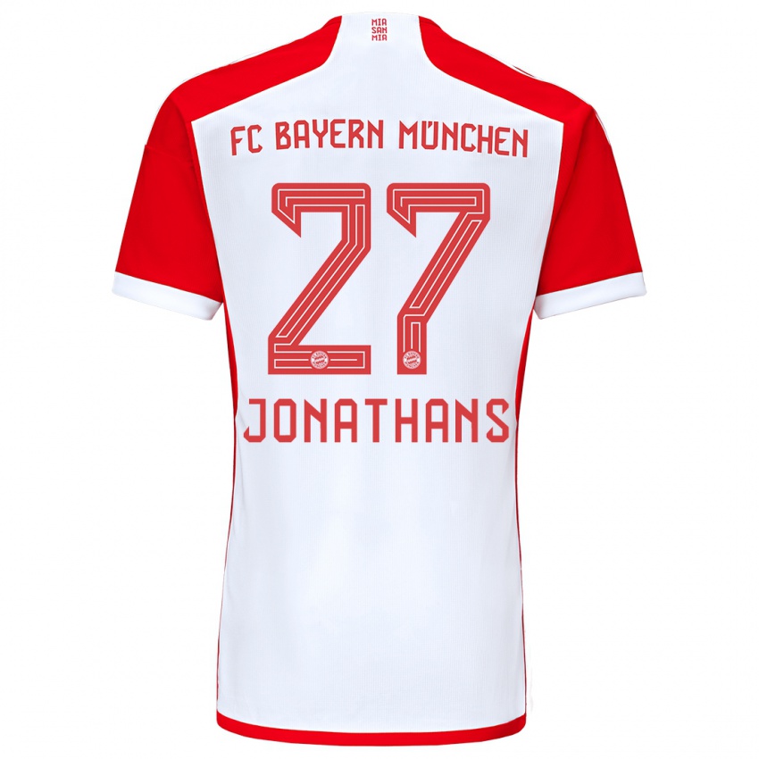 Męski David Jonathans #27 Czerwony Biały Domowa Koszulka 2023/24 Koszulki Klubowe