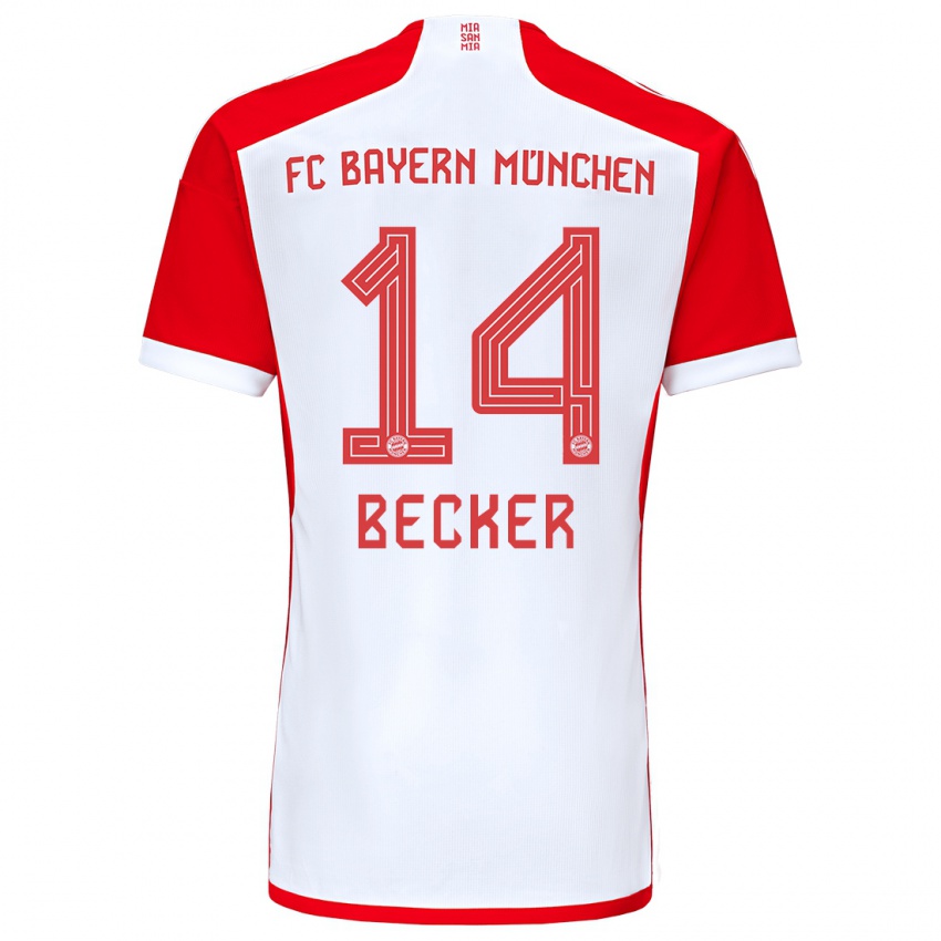 Męski Lennard Becker #14 Czerwony Biały Domowa Koszulka 2023/24 Koszulki Klubowe