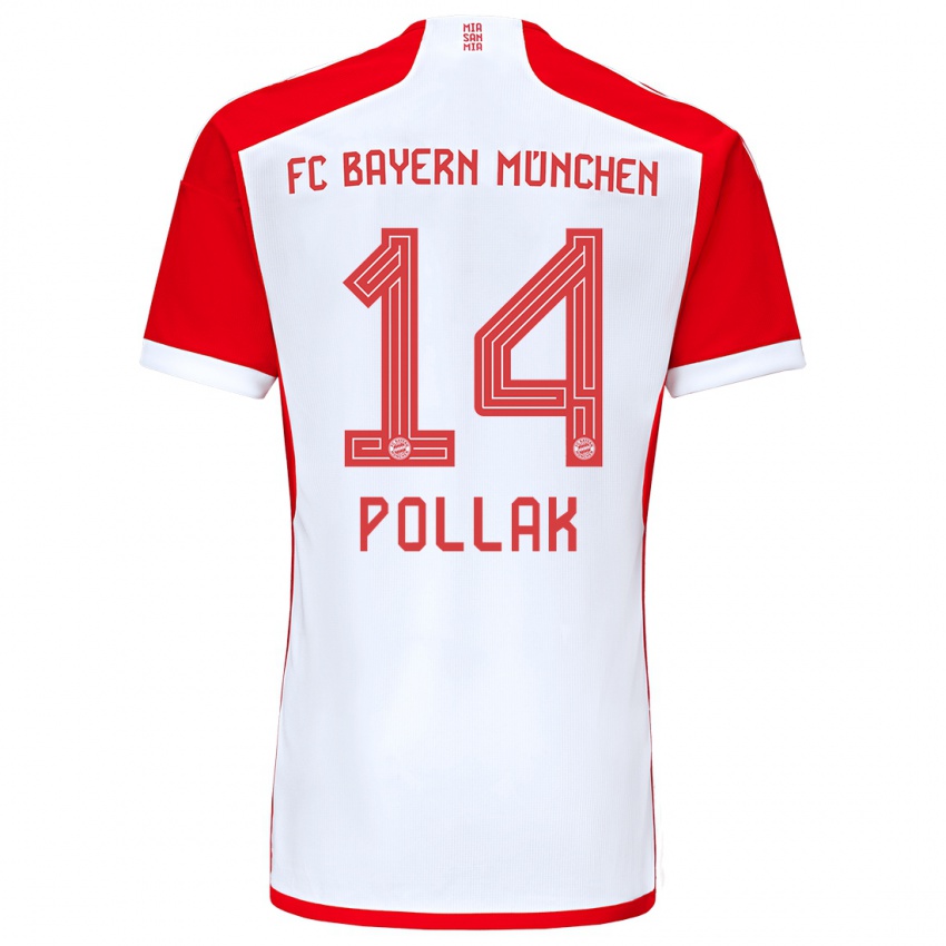 Męski Florian Pollak #14 Czerwony Biały Domowa Koszulka 2023/24 Koszulki Klubowe