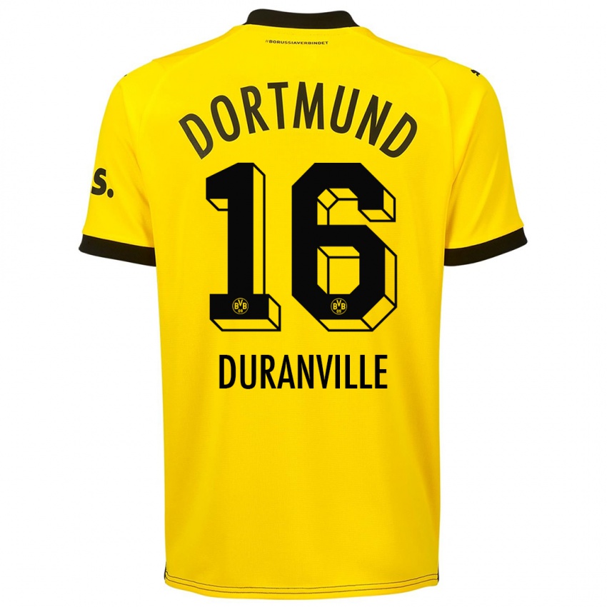 Męski Julien Duranville #16 Żółty Domowa Koszulka 2023/24 Koszulki Klubowe
