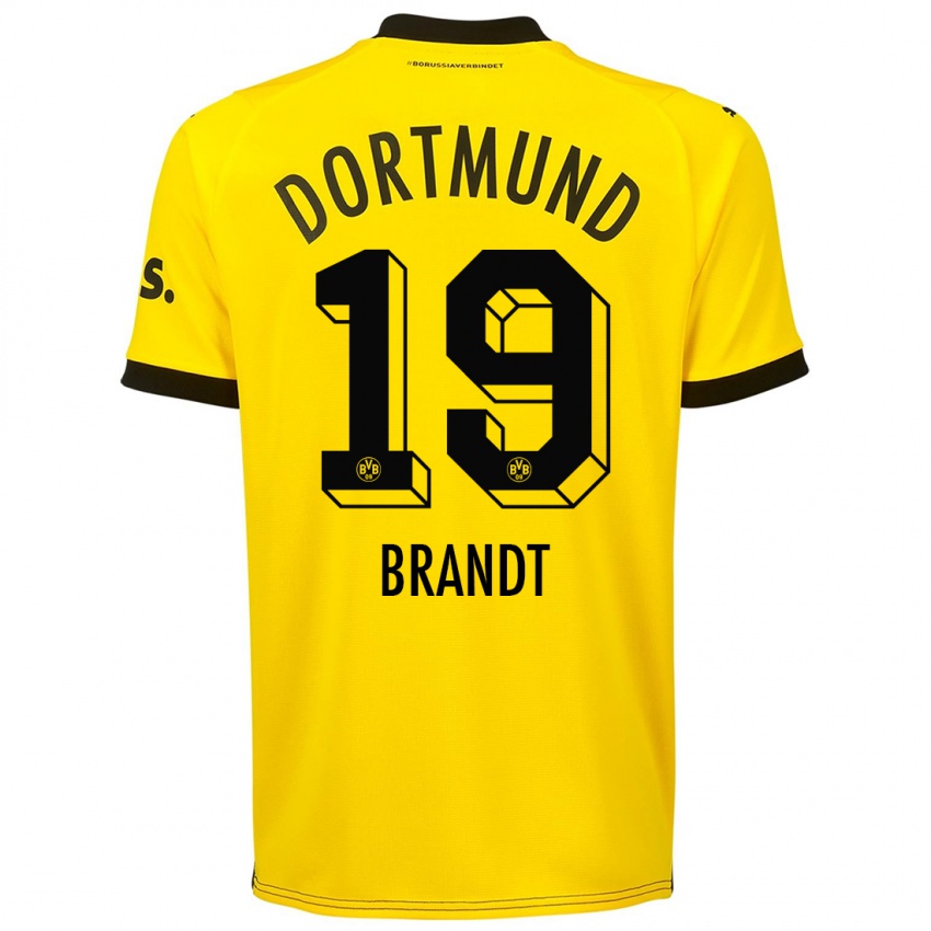 Męski Julian Brandt #19 Żółty Domowa Koszulka 2023/24 Koszulki Klubowe