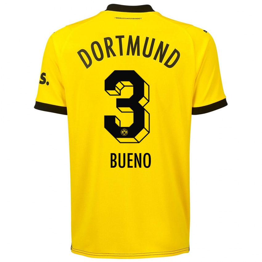 Męski Guille Bueno #3 Żółty Domowa Koszulka 2023/24 Koszulki Klubowe