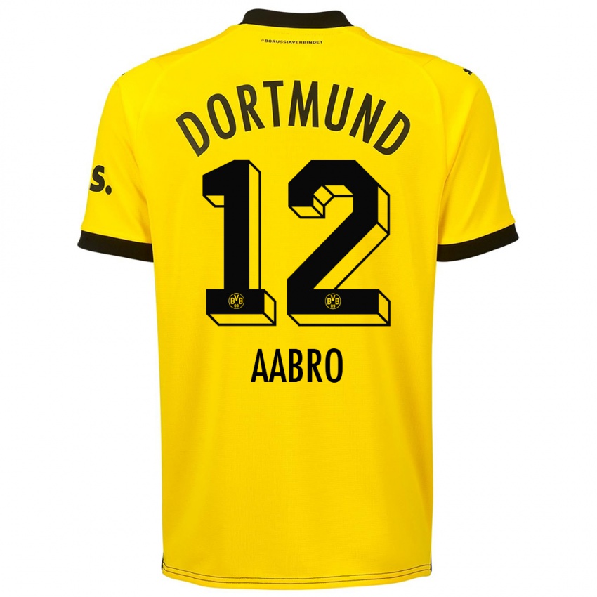 Męski Gustav Aabro #12 Żółty Domowa Koszulka 2023/24 Koszulki Klubowe