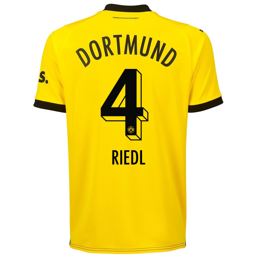 Męski Jan-Luca Riedl #4 Żółty Domowa Koszulka 2023/24 Koszulki Klubowe